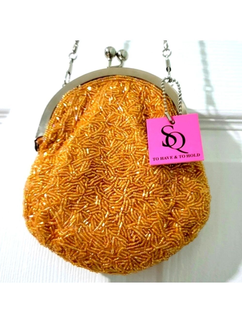 SQ To Have & To Hold Vintage Gold Beaded Purse